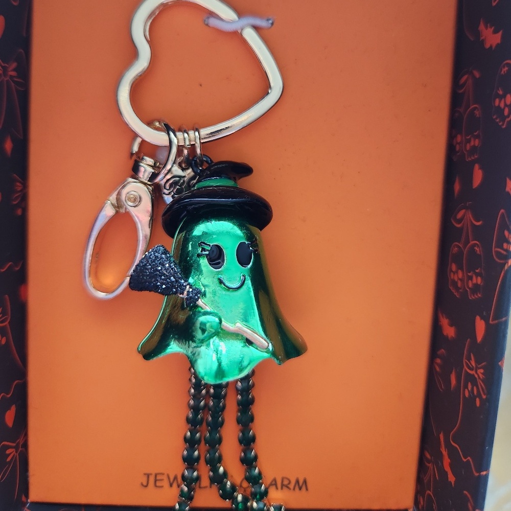 Betsey Johnson Green Ghost Witch w/ Crystals Key Chain Fob / Handbag Charm